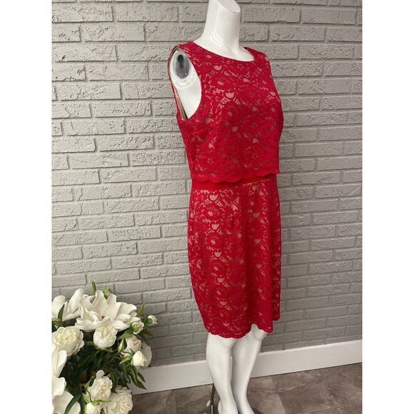 INC International Concepts Red Lace Sheath Dress Size 14 - Picture 4 of 9